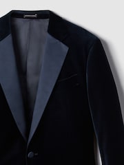 Reiss Navy Ace Velvet Single Breasted Slim Fit Jacket - Image 9 of 10