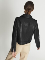 Reiss Black Kaja Leather Trucker Jacket - Image 5 of 6