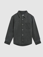 Reiss Washed Black Finch Junior Long Sleeve Denim Overshirt - Image 2 of 6