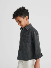 Reiss Washed Black Finch Junior Long Sleeve Denim Overshirt - Image 4 of 6