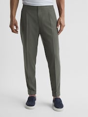 Reiss Khaki Brighton Relaxed Drawstring Trousers with Turn-Ups - Image 1 of 7