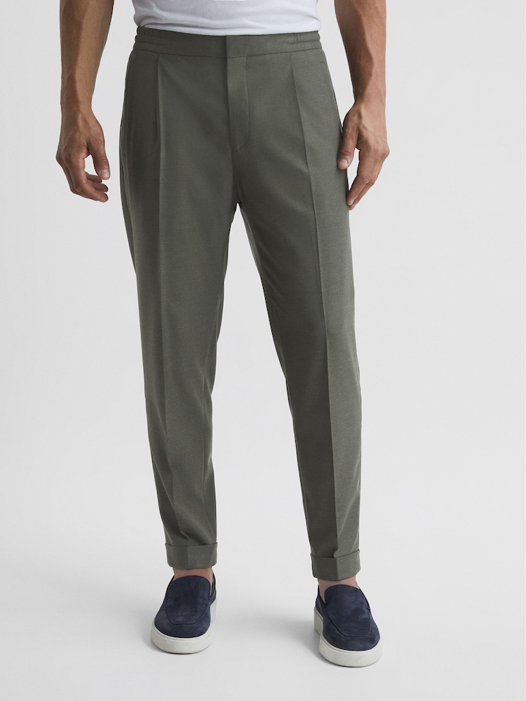 Reiss Khaki Brighton Relaxed Drawstring Trousers with Turn-Ups - Image 1 of 7