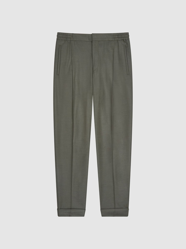 Reiss Khaki Brighton Relaxed Drawstring Trousers with Turn-Ups - Image 2 of 7
