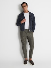 Reiss Khaki Brighton Relaxed Drawstring Trousers with Turn-Ups - Image 6 of 7