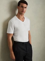 Reiss White Dayton Cotton V-Neck T-Shirt - Image 1 of 8