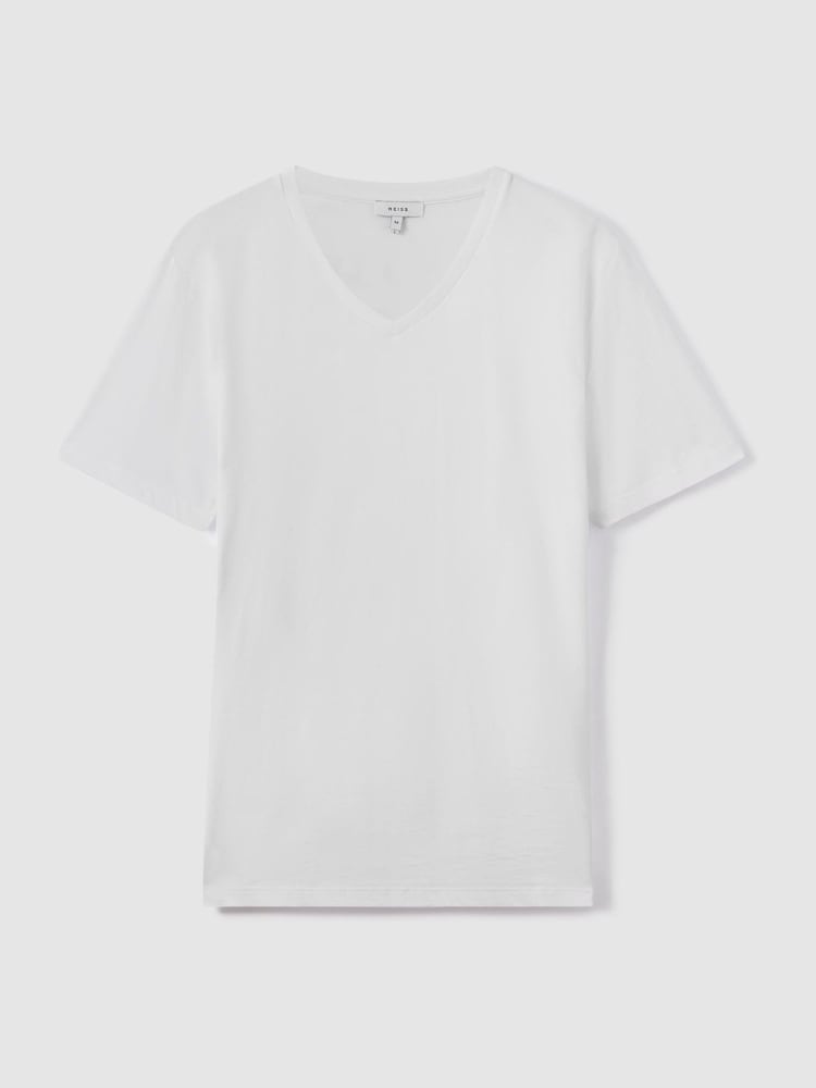 Reiss White Dayton Cotton V-Neck T-Shirt - Image 2 of 8