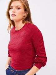 Rot strukturiert - Rundhalspullover - Bild 3 von 7