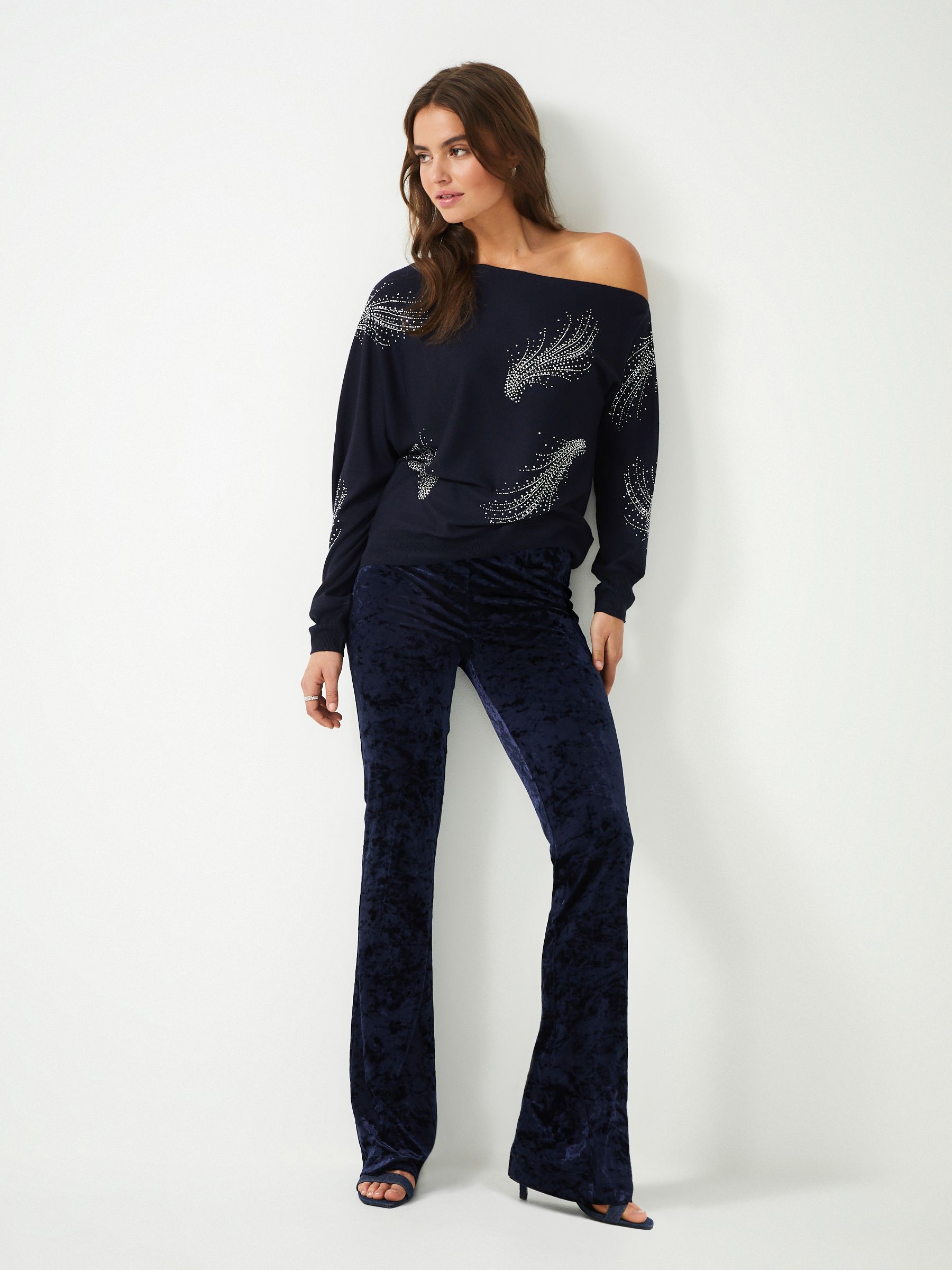 Buy Navy Blue Embellished Off The Shoulder Jumper from Next Luxembourg