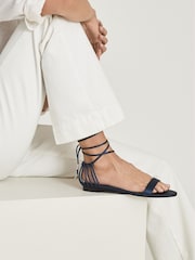 Reiss Navy Zhane Satin Strappy Wrap Sandals - Image 1 of 7
