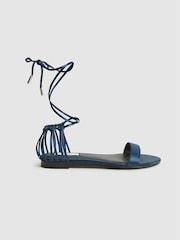 Reiss Navy Zhane Satin Strappy Wrap Sandals - Image 2 of 7