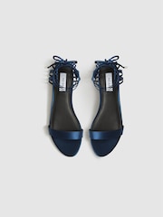 Reiss Navy Zhane Satin Strappy Wrap Sandals - Image 3 of 7