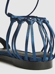 Reiss Navy Zhane Satin Strappy Wrap Sandals - Image 4 of 7