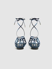 Reiss Navy Zhane Satin Strappy Wrap Sandals - Image 5 of 7