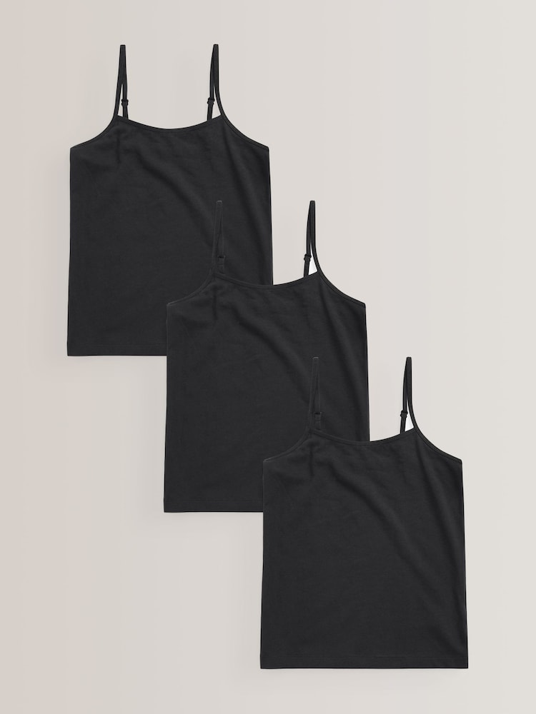 Black 3 Pack Elastic Strappy Cami Vest (1.5-16yrs) - Image 1 of 6 Black 3 Pack Elastic Strappy Cami Vest (1.5-16yrs) - Image 1 of 6