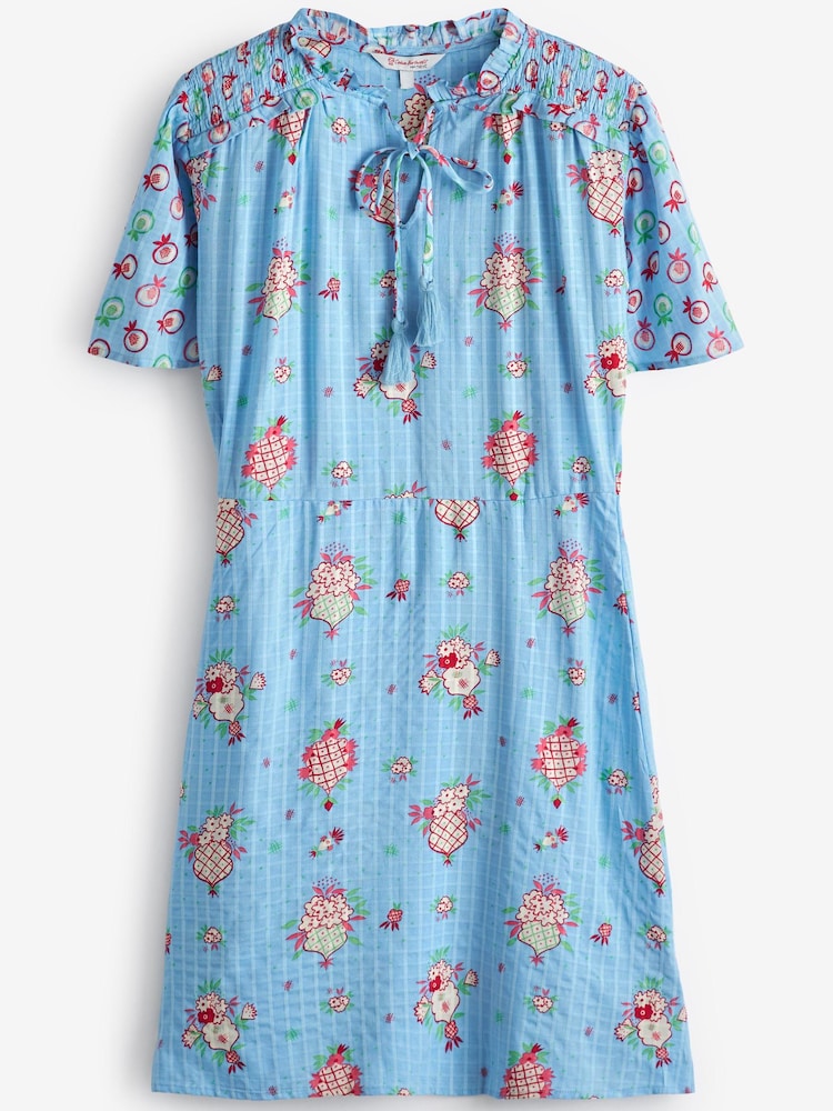 Celia Birtwell Blue Print Angel Sleeve Summer Tea Dress - Image 1 of 1