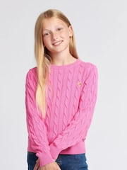 U.S. Polo Assn. Pink Girls Cable Knit Jumper - Image 1 of 7