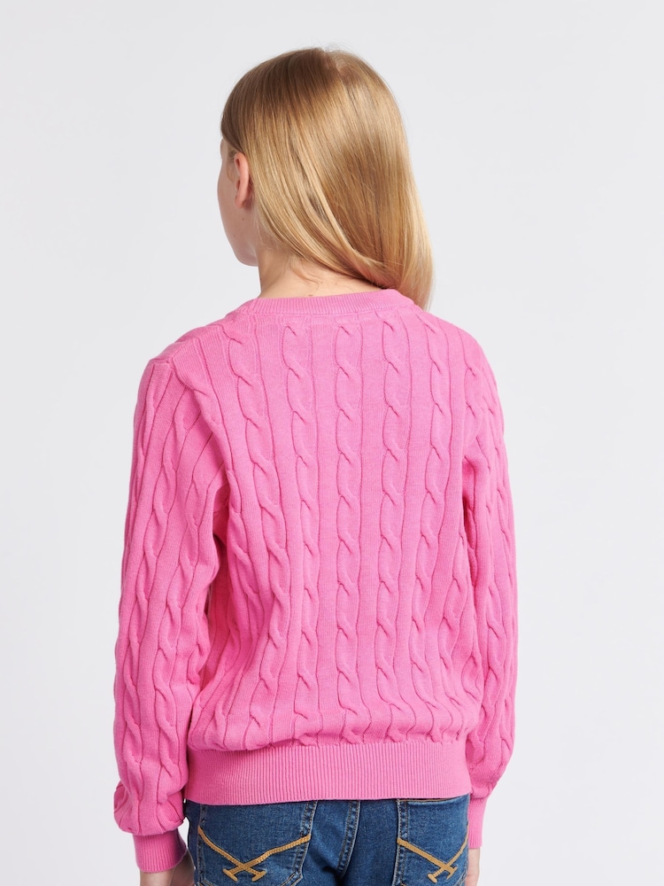 U.S. Polo Assn. Pink Girls Cable Knit Jumper - Image 2 of 7