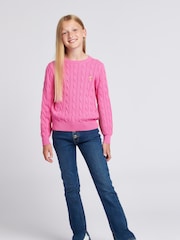 U.S. Polo Assn. Pink Girls Cable Knit Jumper - Image 3 of 7