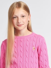 U.S. Polo Assn. Pink Girls Cable Knit Jumper - Image 4 of 7