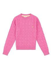 U.S. Polo Assn. Pink Girls Cable Knit Jumper - Image 5 of 7