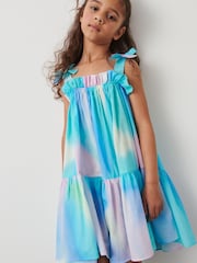 Blue/Pink Tie-Dye Tie Shoulder Printed Summer Dress (3-16yrs) - Image 1 of 7