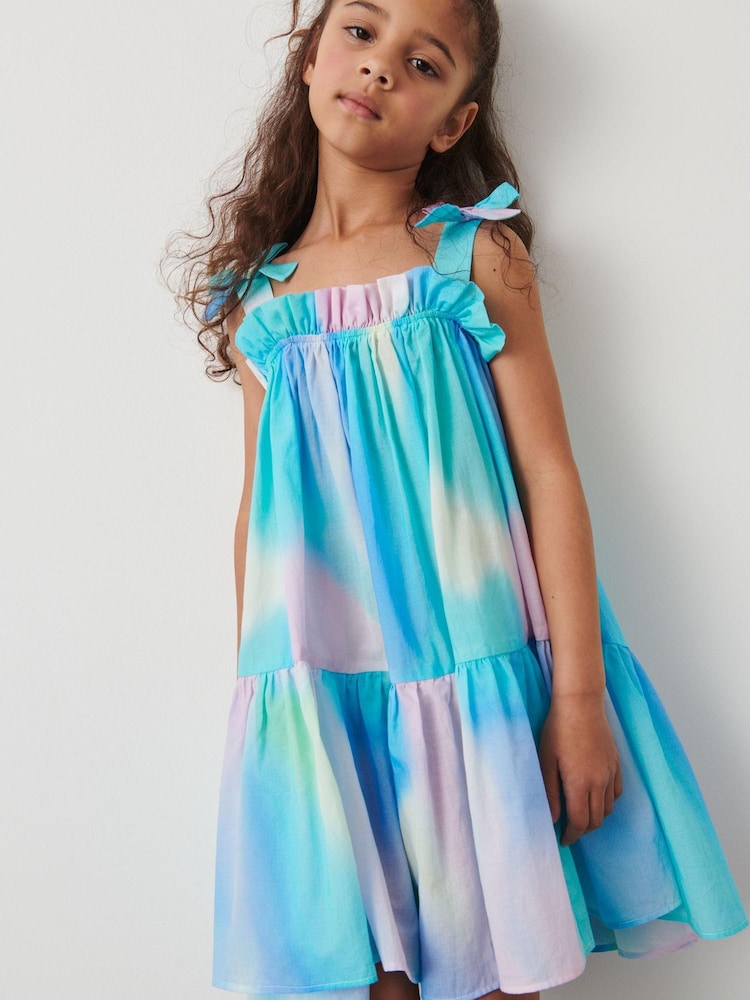 Blue/Pink Tie-Dye Tie Shoulder Printed Summer Dress (3-16yrs) - Image 1 of 7