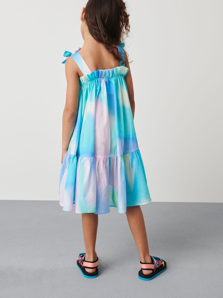 Blue/Pink Tie-Dye Tie Shoulder Printed Summer Dress (3-16yrs) - Image 2 of 7