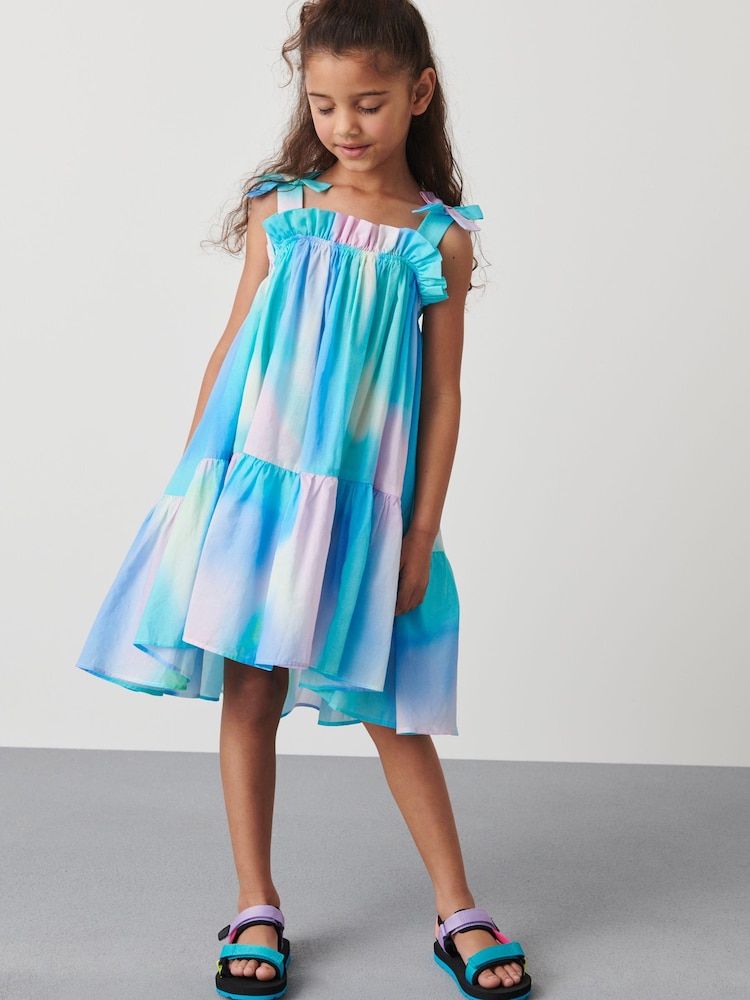 Blue/Pink Tie-Dye Tie Shoulder Printed Summer Dress (3-16yrs) - Image 3 of 7
