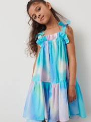 Blue/Pink Tie-Dye Tie Shoulder Printed Summer Dress (3-16yrs) - Image 4 of 7