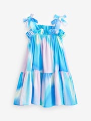 Blue/Pink Tie-Dye Tie Shoulder Printed Summer Dress (3-16yrs) - Image 6 of 7