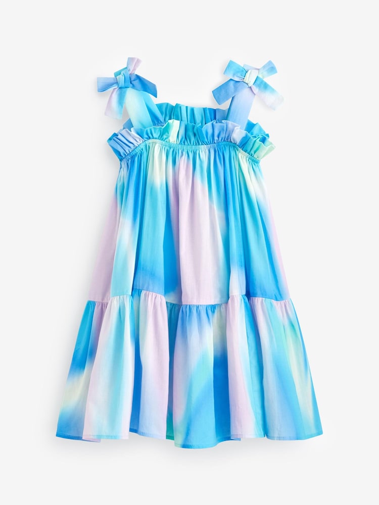 Blue/Pink Tie-Dye Tie Shoulder Printed Summer Dress (3-16yrs) - Image 6 of 7