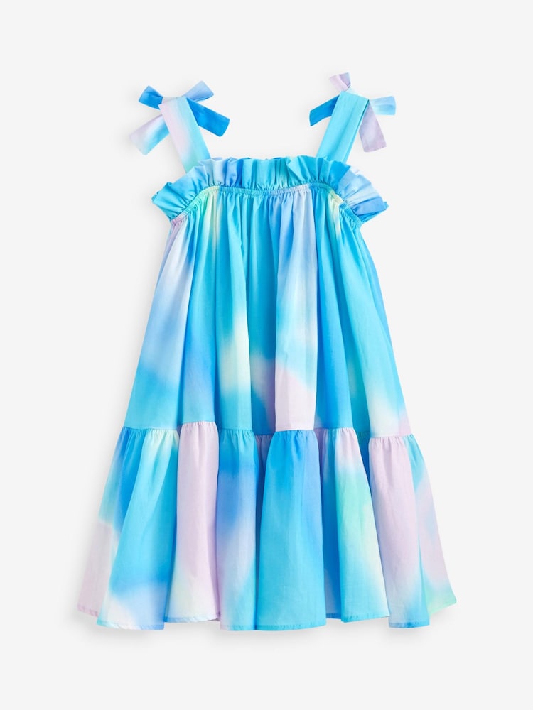 Blue/Pink Tie-Dye Tie Shoulder Printed Summer Dress (3-16yrs) - Image 7 of 7