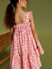 Red Ditsy Tie Shoulder Printed Summer Dress (3-16yrs) - Image 3 of 6