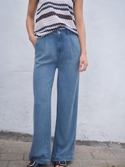 Light Blue Super Soft Lyocell Wide Leg Trousers - Image 2 of 5