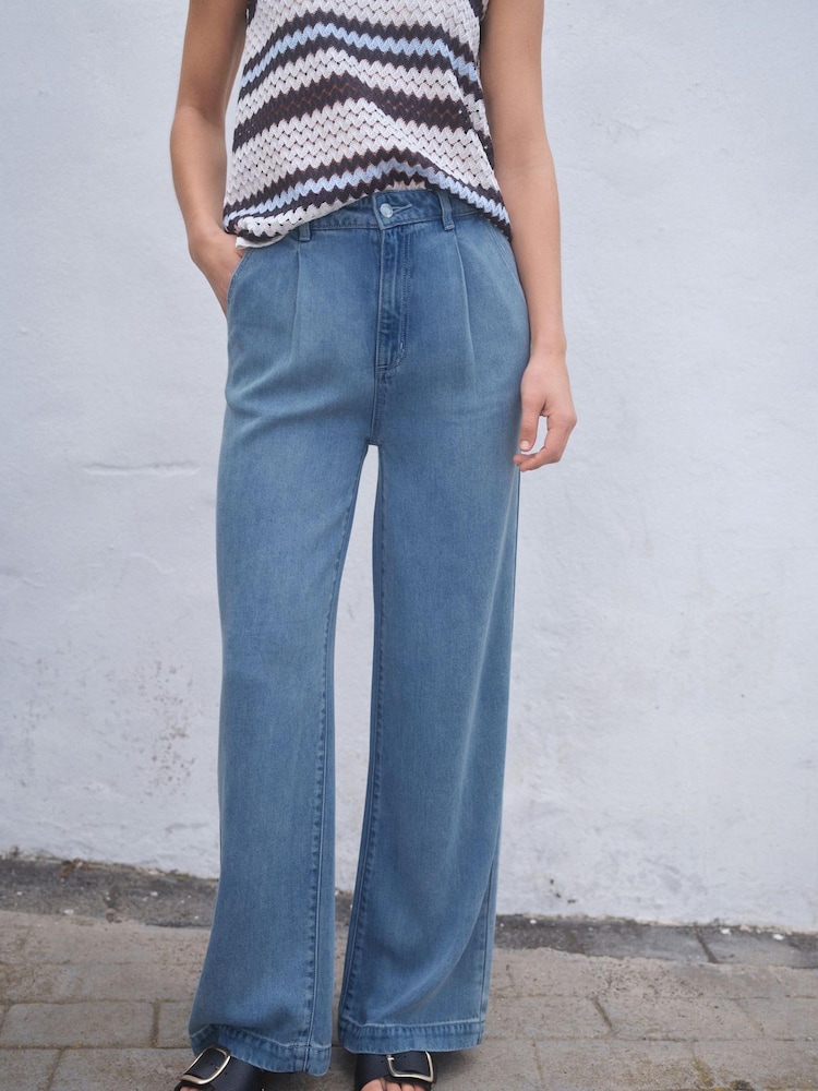 Light Blue Super Soft Lyocell Wide Leg Trousers - Image 2 of 5