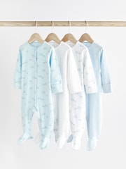 Pale Blue 4 Pack Elephant Baby Sleepsuits (0-2yrs) - Image 1 of 13
