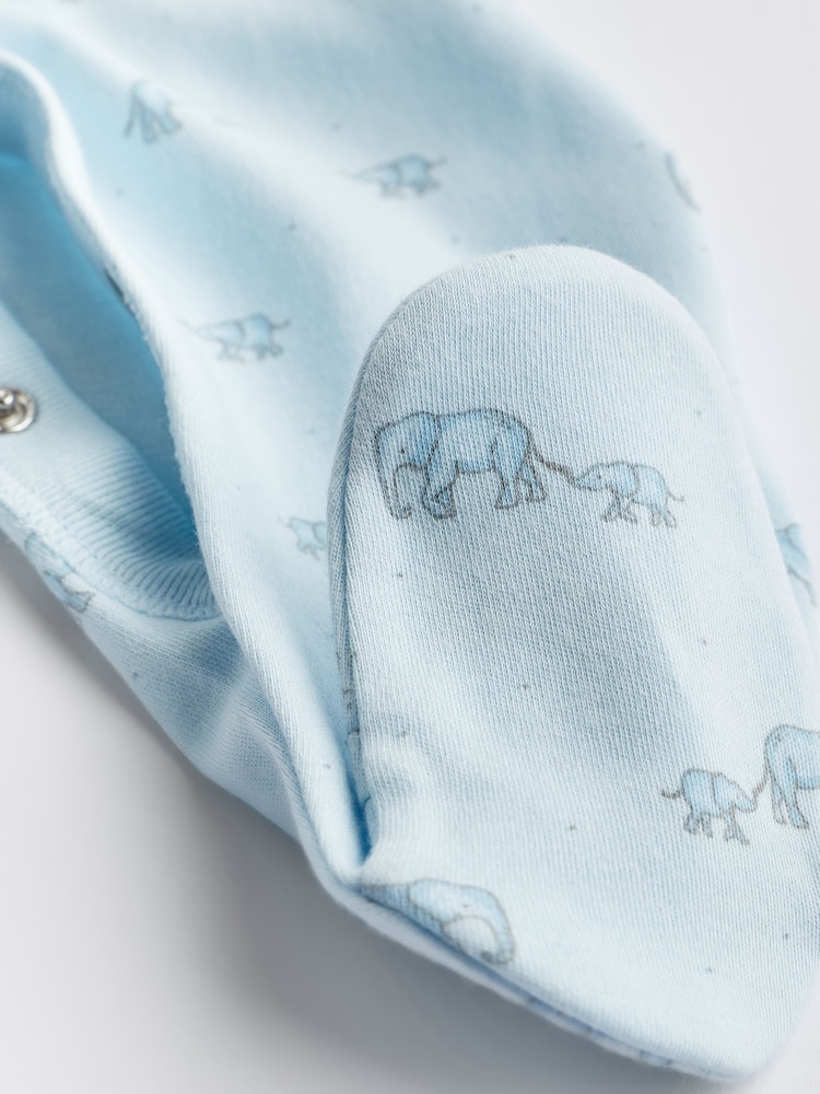 Pale Blue 4 Pack Elephant Baby Sleepsuits (0-2yrs) - Image 11 of 13