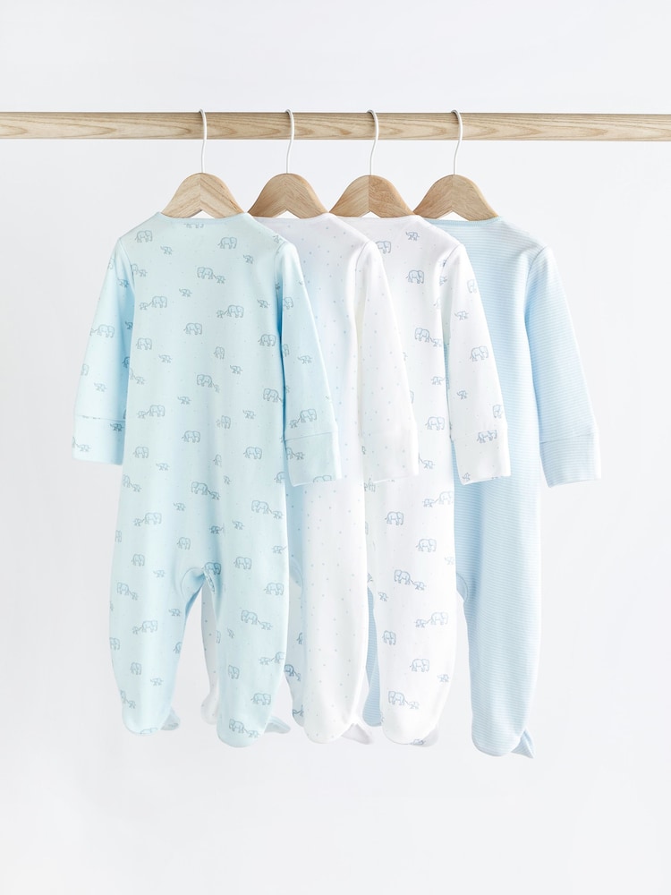 Pale Blue 4 Pack Elephant Baby Sleepsuits (0-2yrs) - Image 2 of 13