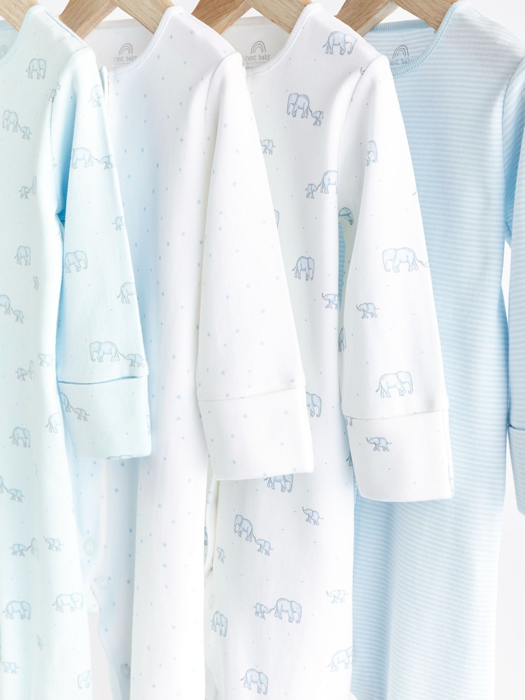Pale Blue 4 Pack Elephant Baby Sleepsuits (0-2yrs) - Image 4 of 13