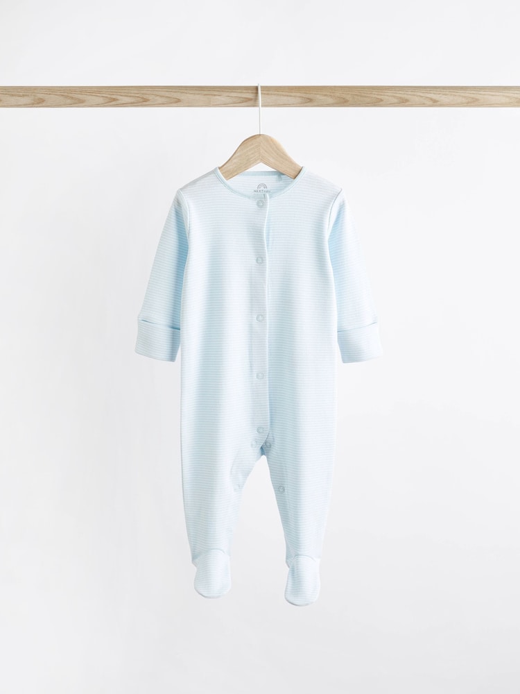 Pale Blue 4 Pack Elephant Baby Sleepsuits (0-2yrs) - Image 5 of 13