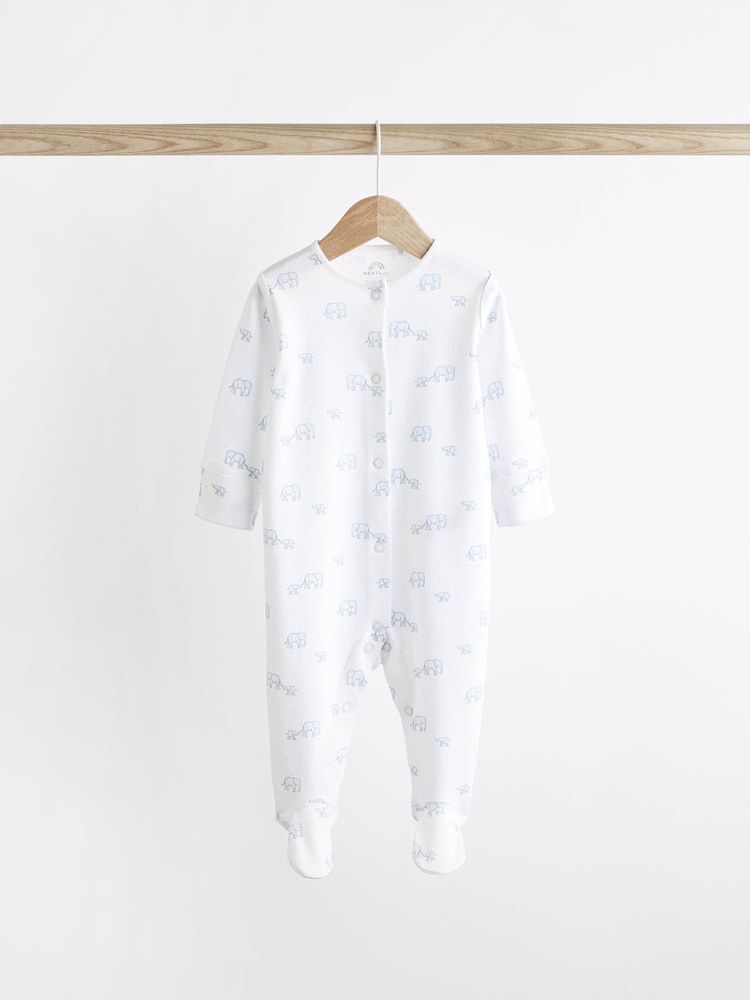 Pale Blue 4 Pack Elephant Baby Sleepsuits (0-2yrs) - Image 6 of 13