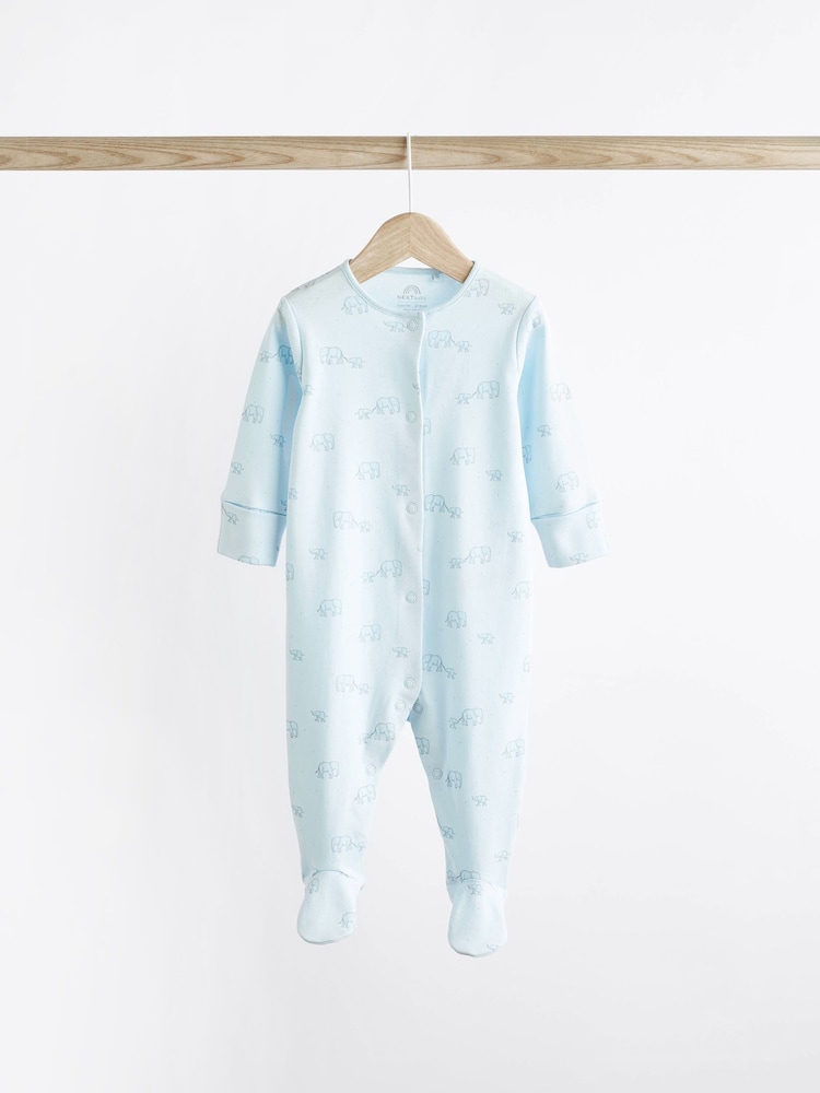 Pale Blue 4 Pack Elephant Baby Sleepsuits (0-2yrs) - Image 8 of 13