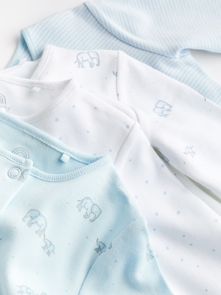 Pale Blue 4 Pack Elephant Baby Sleepsuits (0-2yrs) - Image 9 of 13