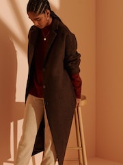 Superdry Brown Cult Studios Limited Edition LongLine Wool Coat - Image 1 of 5