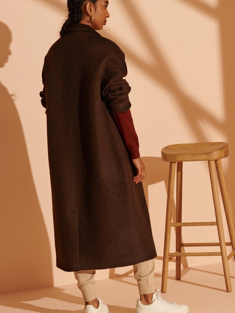 Superdry Brown Cult Studios Limited Edition LongLine Wool Coat - Image 2 of 5