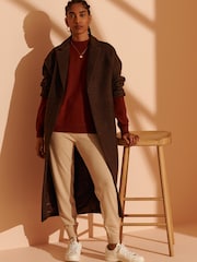 Superdry Brown Cult Studios Limited Edition LongLine Wool Coat - Image 3 of 5