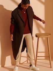 Superdry Brown Cult Studios Limited Edition LongLine Wool Coat - Image 4 of 5