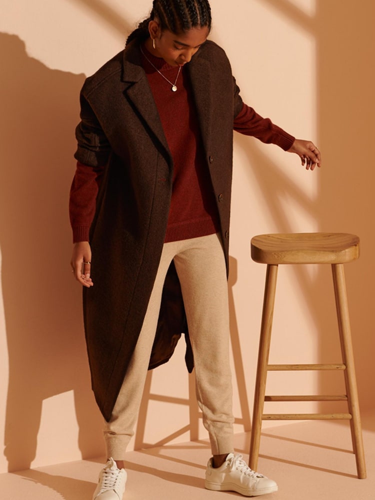 Superdry Brown Cult Studios Limited Edition LongLine Wool Coat - Image 4 of 5