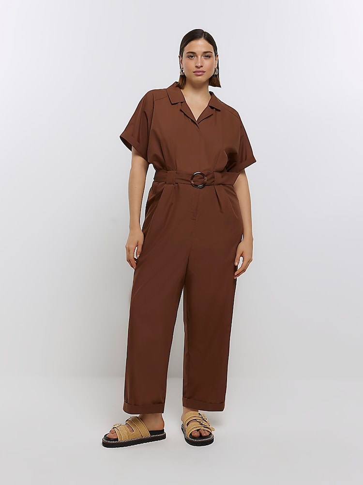 River Island Brown Plus Utility Jumpsuit - Image 1 of 4