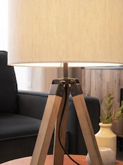 Brown Bronx Wood Tripod Table Lamp - Image 3 of 7